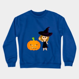 Halloween Young Witch & Pumpkin Crewneck Sweatshirt